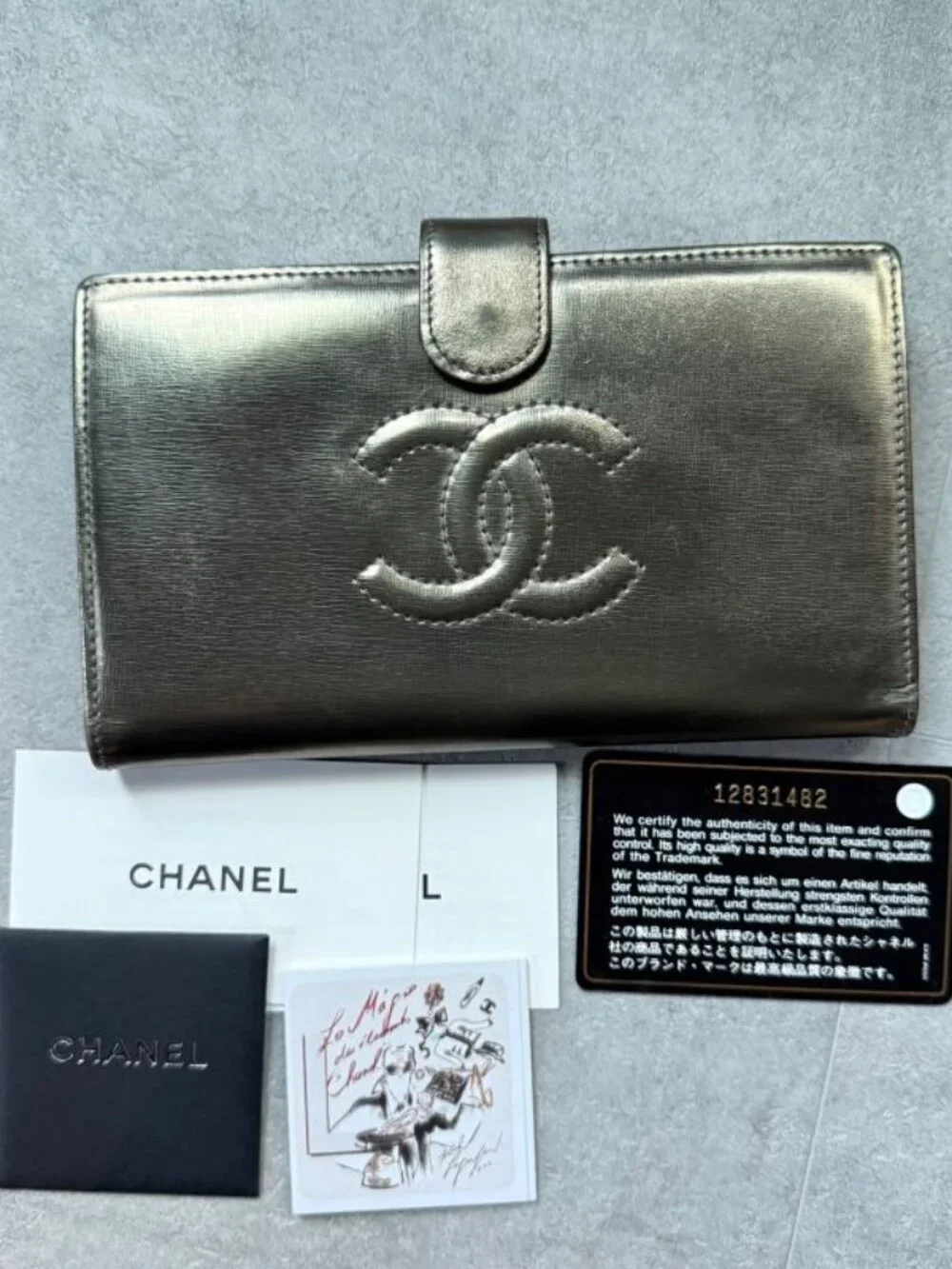 Chanel Coco Long Wallet with Clasp Gold Leather Bifold